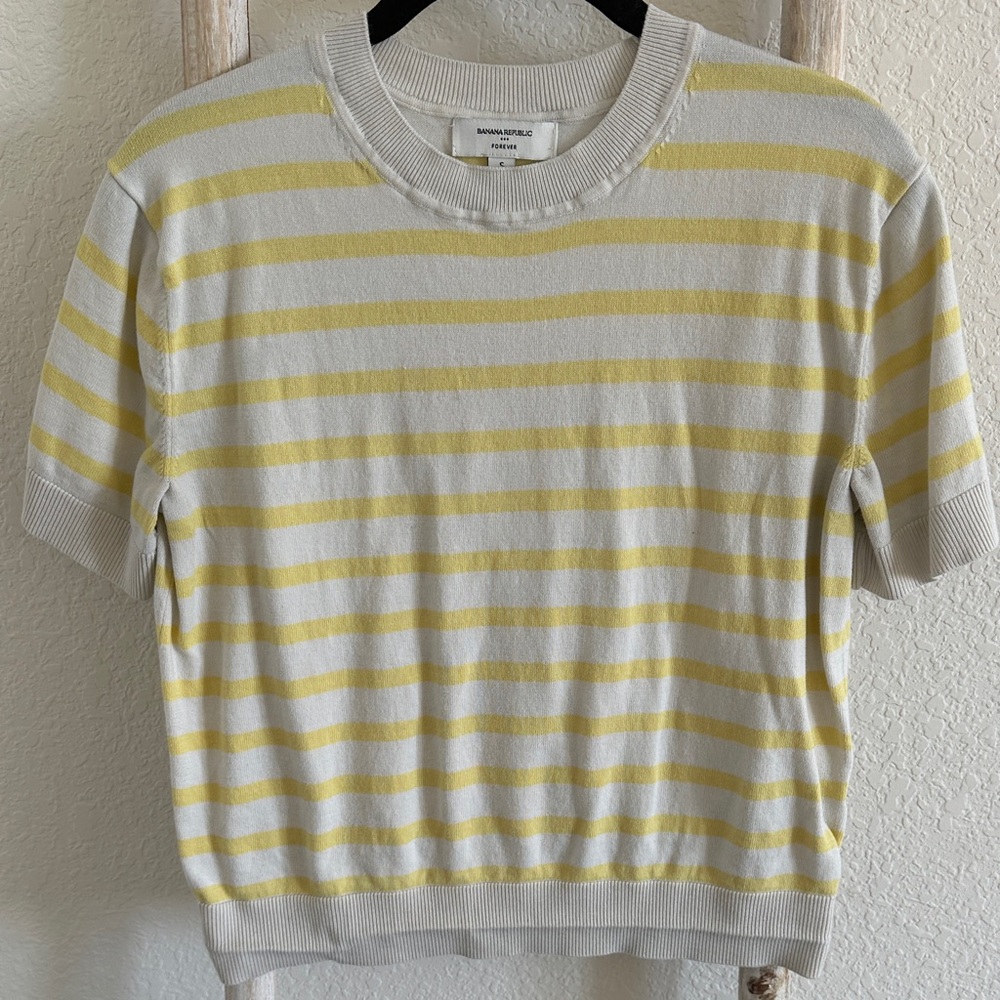 Banana Republic Lemon and Cream Striped Knit Top